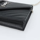 SAINT LAURENT Chain Shoulder Bag Leather Black Silver 742920 Auth ka5481V-10
