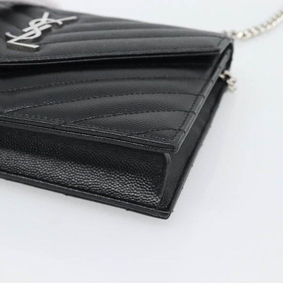 SAINT LAURENT Chain Shoulder Bag Leather Black Silver 742920 Auth ka5481V