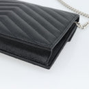 SAINT LAURENT Chain Shoulder Bag Leather Black Silver 742920 Auth ka5481V-12