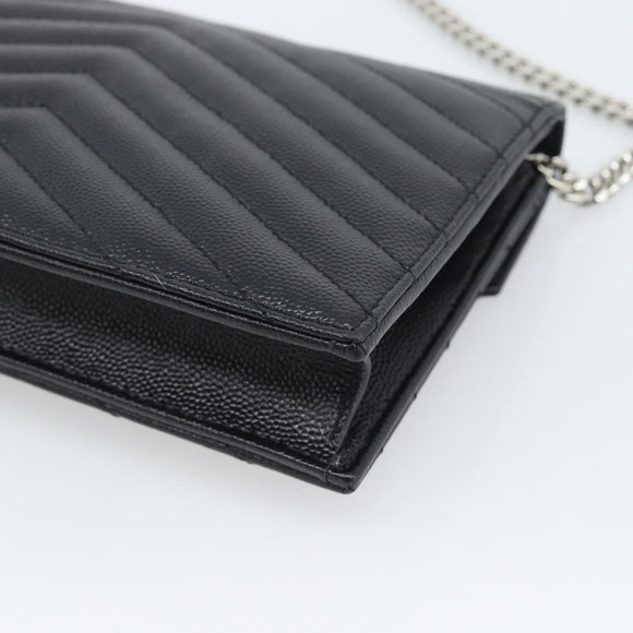 SAINT LAURENT Chain Shoulder Bag Leather Black Silver 742920 Auth ka5481V