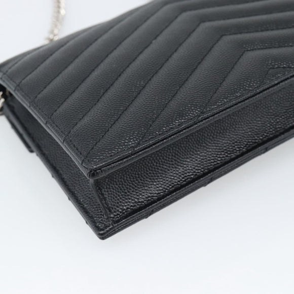SAINT LAURENT Chain Shoulder Bag Leather Black Silver 742920 Auth ka5481V