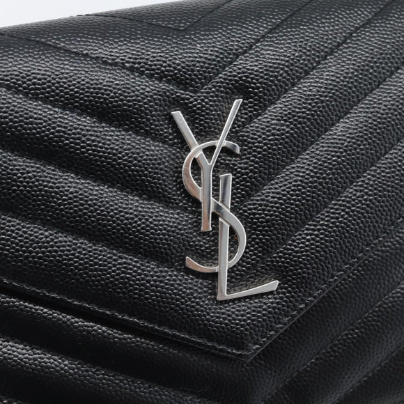 SAINT LAURENT Chain Shoulder Bag Leather Black Silver 742920 Auth ka5481V
