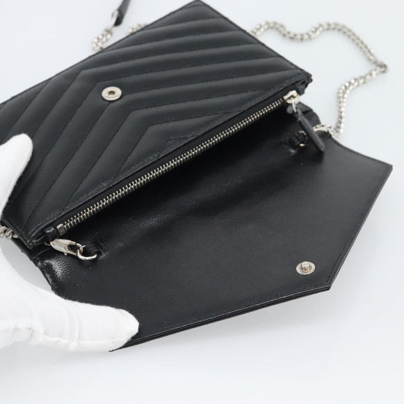 SAINT LAURENT Chain Shoulder Bag Leather Black Silver 742920 Auth ka5481V
