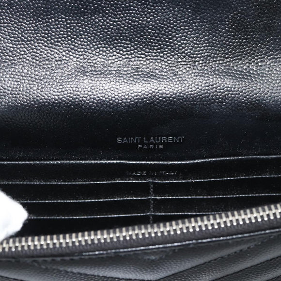 SAINT LAURENT Chain Shoulder Bag Leather Black Silver 742920 Auth ka5481V