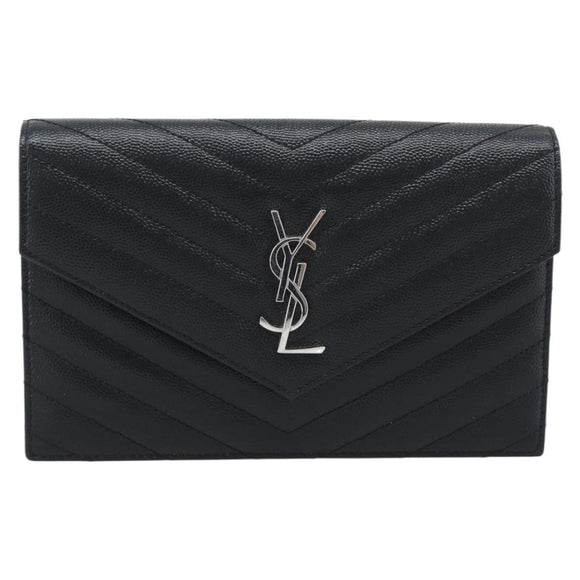 SAINT LAURENT Chain Shoulder Bag Leather Black Silver 742920 Auth ka5481V