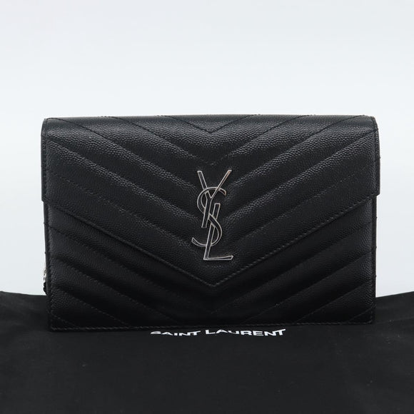 SAINT LAURENT Chain Shoulder Bag Leather Black Silver 742920 Auth ka5481V