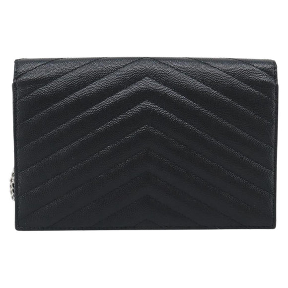 SAINT LAURENT Chain Shoulder Bag Leather Black Silver 742920 Auth ka5481V