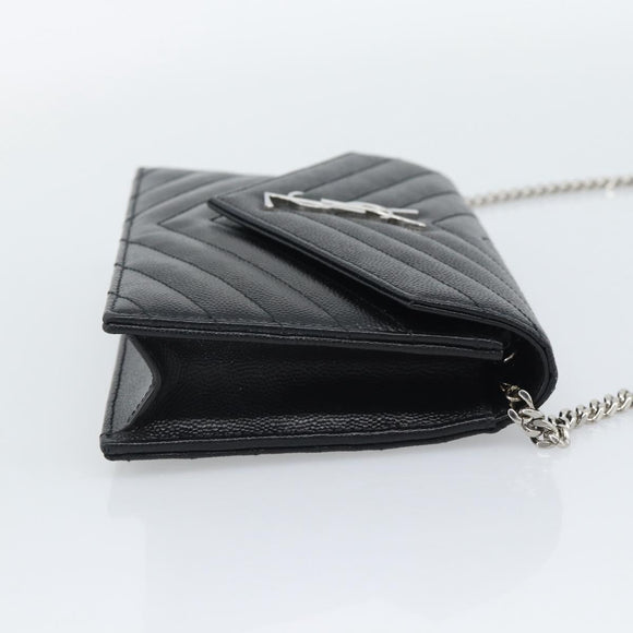 SAINT LAURENT Chain Shoulder Bag Leather Black Silver 742920 Auth ka5481V