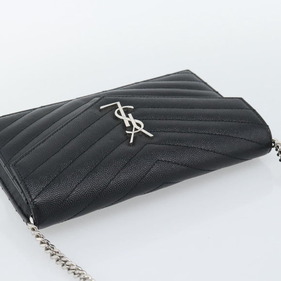 SAINT LAURENT Chain Shoulder Bag Leather Black Silver 742920 Auth ka5481V