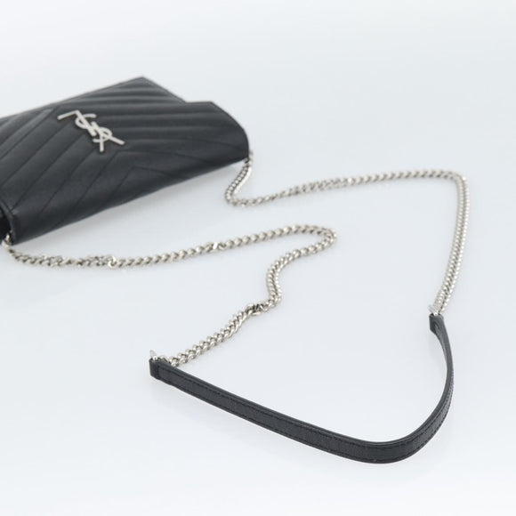 SAINT LAURENT Chain Shoulder Bag Leather Black Silver 742920 Auth ka5481V