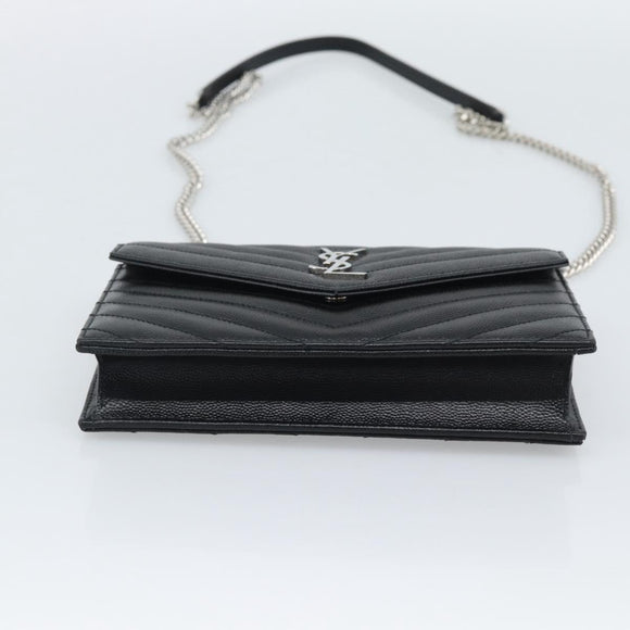 SAINT LAURENT Chain Shoulder Bag Leather Black Silver 742920 Auth ka5481V