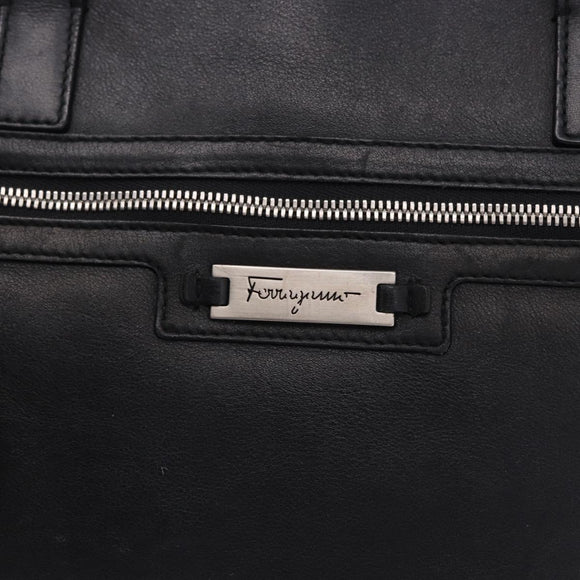 Salvatore Ferragamo Hand Bag Leather Black Silver Auth ka5488