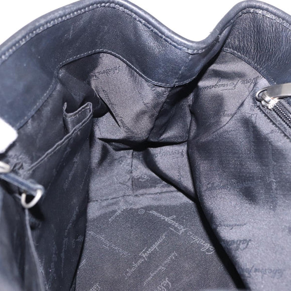 Salvatore Ferragamo Hand Bag Leather Black Silver Auth ka5488