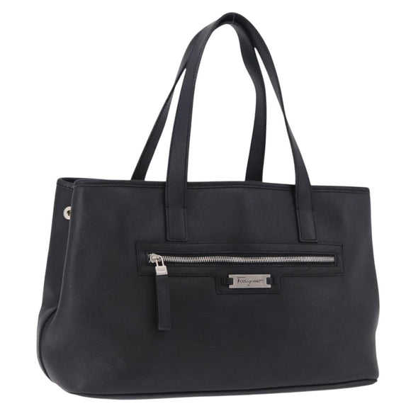 Salvatore Ferragamo Hand Bag Leather Black Silver Auth ka5488