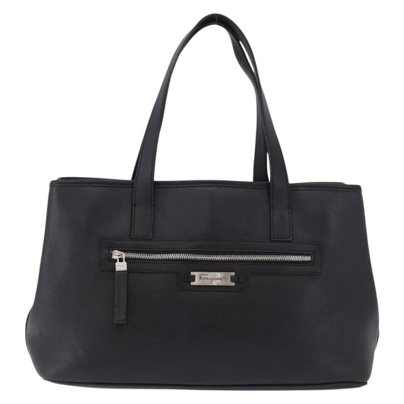 Salvatore Ferragamo Hand Bag Leather Black Silver Auth ka5488