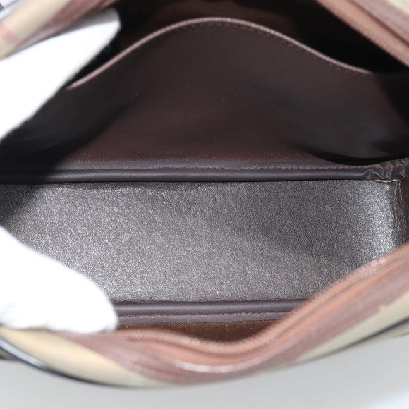 Burberrys Nova Check Shoulder Bag Canvas Beige Gold Tone Auth ka5489