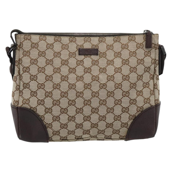GUCCI GG Canvas Shoulder Bag Beige Silver 11427 Auth ka5492