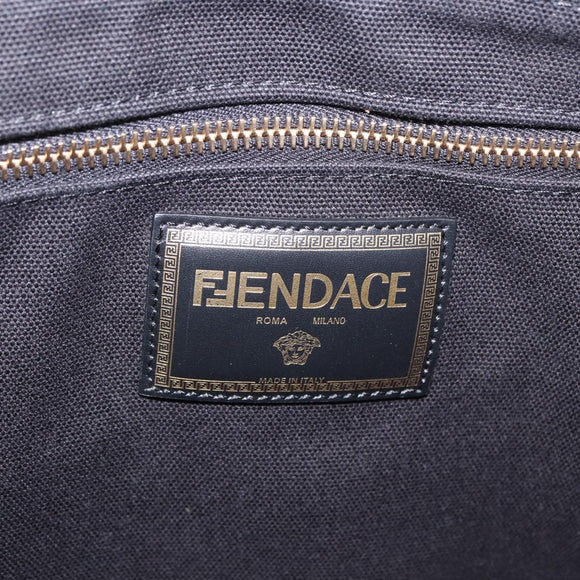 FENDI FENDACE Tote Bag Canvas 2way Black Gold 7VA558 Auth ka5494M