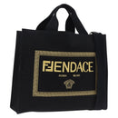FENDI FENDACE Tote Bag Canvas 2way Black Gold 7VA558 Auth ka5494M-1