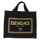 FENDI FENDACE Tote Bag Canvas 2way Black Gold 7VA558 Auth ka5494M-2