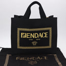 FENDI FENDACE Tote Bag Canvas 2way Black Gold 7VA558 Auth ka5494M-12