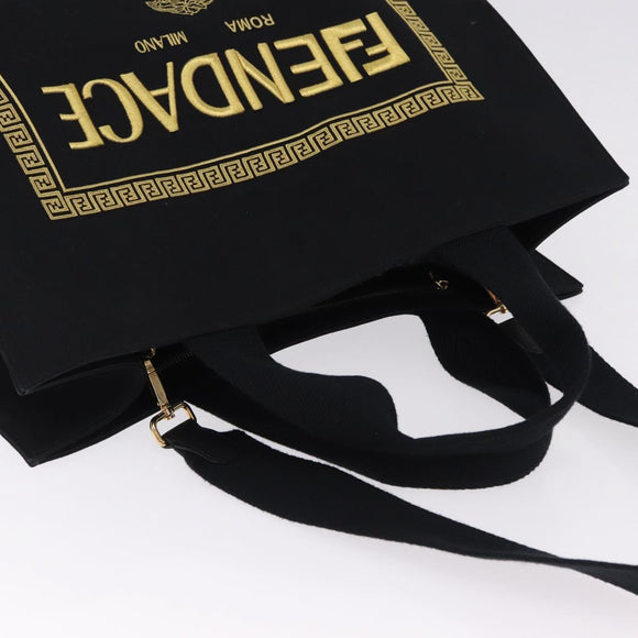 FENDI FENDACE Tote Bag Canvas 2way Black Gold 7VA558 Auth ka5494M