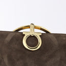 Salvatore Ferragamo Gancini Hand Bag Suede Brown Gold Tone Auth ka5495-10