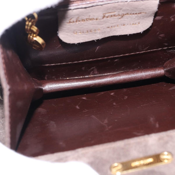 Salvatore Ferragamo Gancini Hand Bag Suede Brown Gold Tone Auth ka5495