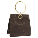 Salvatore Ferragamo Gancini Hand Bag Suede Brown Gold Tone Auth ka5495-1