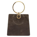 Salvatore Ferragamo Gancini Hand Bag Suede Brown Gold Tone Auth ka5495-13