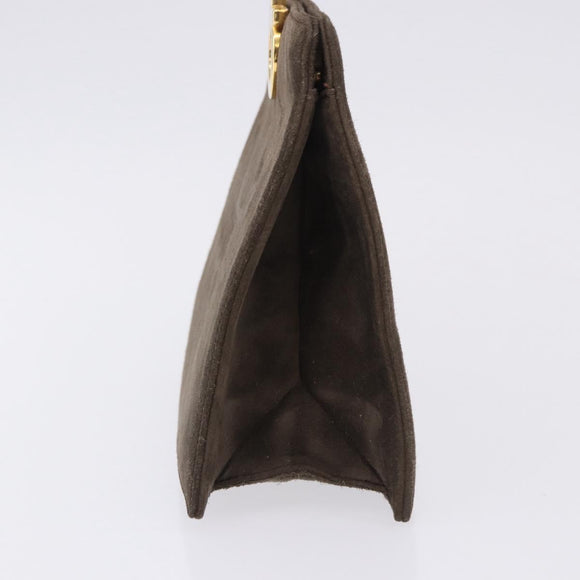 Salvatore Ferragamo Gancini Hand Bag Suede Brown Gold Tone Auth ka5495