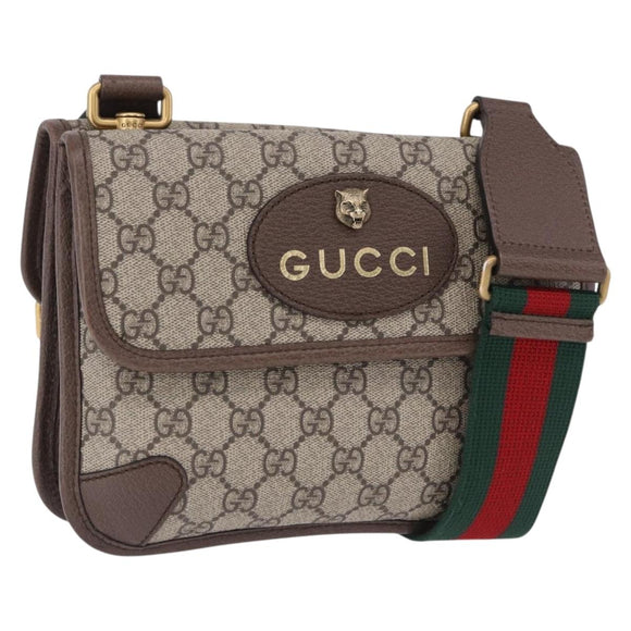 GUCCI GG Supreme Cathead Small Messenger Bag PVC Beige Gold 501050 Auth ka5496M
