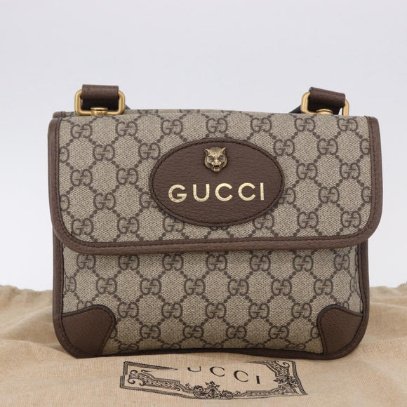 GUCCI GG Supreme Cathead Small Messenger Bag PVC Beige Gold 501050 Auth ka5496M