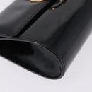 Salvatore Ferragamo Gancini Chain Shoulder Bag Patent Black Gold Auth ka5498-9