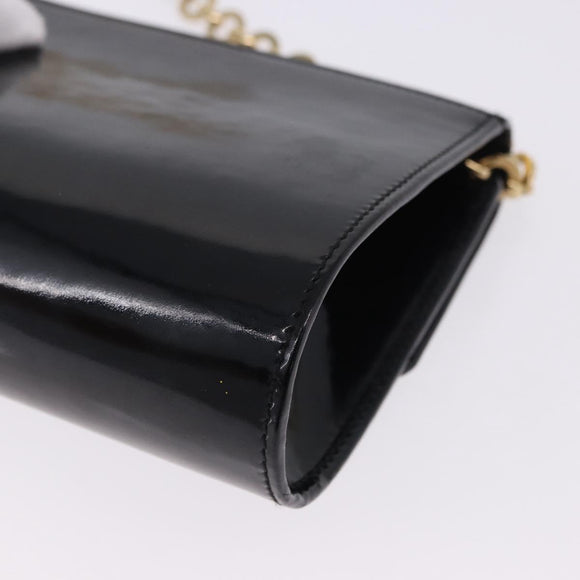 Salvatore Ferragamo Gancini Chain Shoulder Bag Patent Black Gold Auth ka5498
