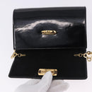 Salvatore Ferragamo Gancini Chain Shoulder Bag Patent Black Gold Auth ka5498-10