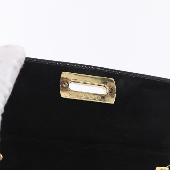Salvatore Ferragamo Gancini Chain Shoulder Bag Patent Black Gold Auth ka5498