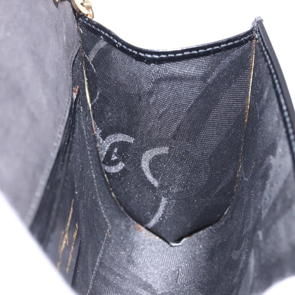Salvatore Ferragamo Gancini Chain Shoulder Bag Patent Black Gold Auth ka5498