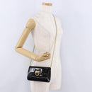 Salvatore Ferragamo Gancini Chain Shoulder Bag Patent Black Gold Auth ka5498-22