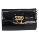 Salvatore Ferragamo Gancini Chain Shoulder Bag Patent Black Gold Auth ka5498-13