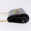Salvatore Ferragamo Gancini Chain Shoulder Bag Patent Black Gold Auth ka5498-4