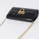 Salvatore Ferragamo Gancini Chain Shoulder Bag Patent Black Gold Auth ka5498-6