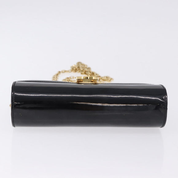 Salvatore Ferragamo Gancini Chain Shoulder Bag Patent Black Gold Auth ka5498