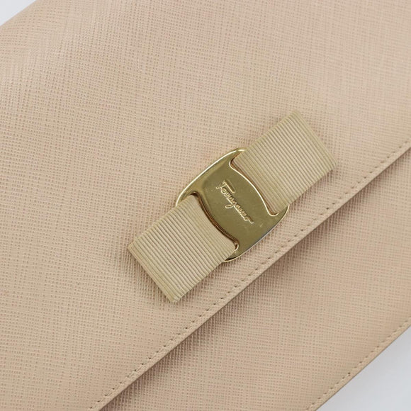 Salvatore Ferragamo Chain Shoulder Bag Leather Pink Gold Auth ka550