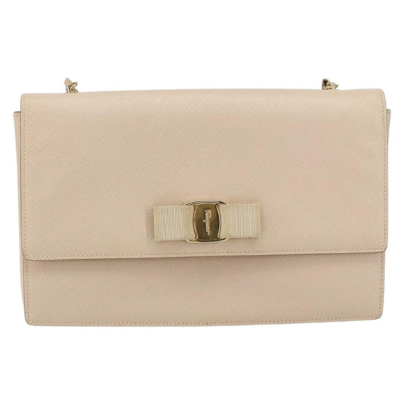 Salvatore Ferragamo Chain Shoulder Bag Leather Pink Gold Auth ka550