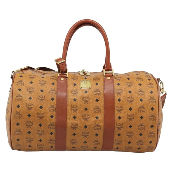 MCM Vicetos Boston Bag PVC Leather 2way Brown Gold Tone Auth ka5503A