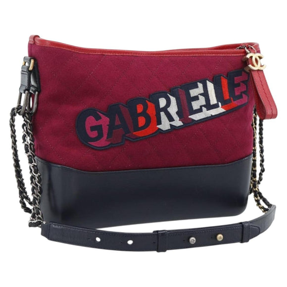 CHANEL Gabrielle de Chanel Matelasse Chain Shoulder Bag Canvas Red Auth ka5504M