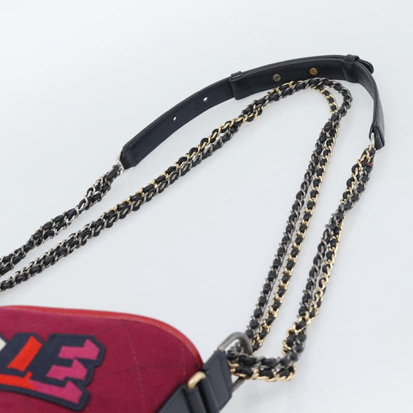 CHANEL Gabrielle de Chanel Matelasse Chain Shoulder Bag Canvas Red Auth ka5504M
