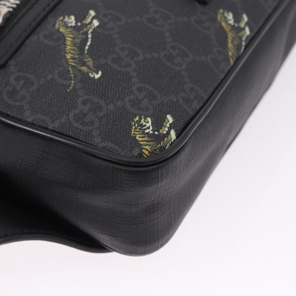 GUCCI GG Supreme Sherry Line Waist Bag PVC Black Silver 474293 Auth ka5506A