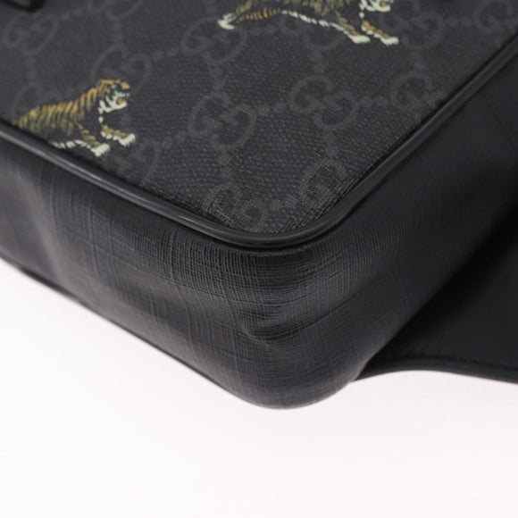 GUCCI GG Supreme Sherry Line Waist Bag PVC Black Silver 474293 Auth ka5506A